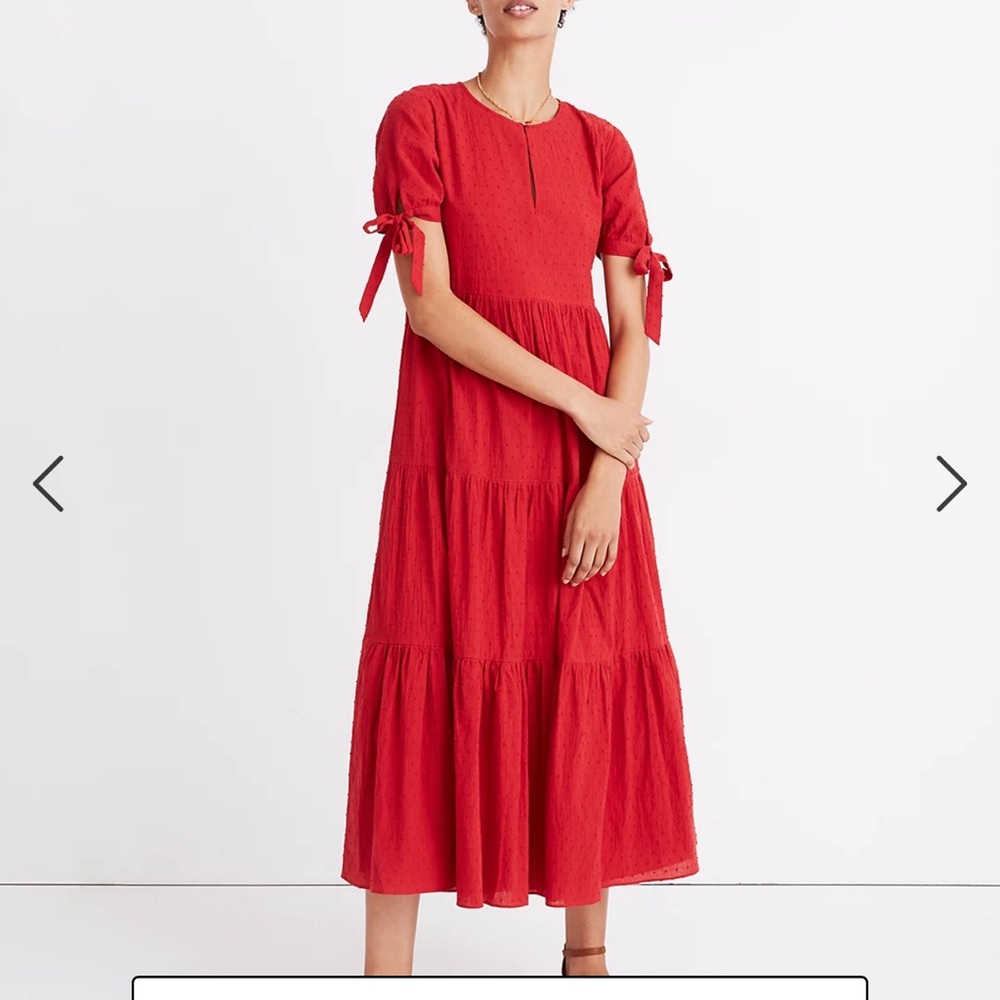 Madewell Tie-Sleeve Tiered Midi Dress in Swiss Dot